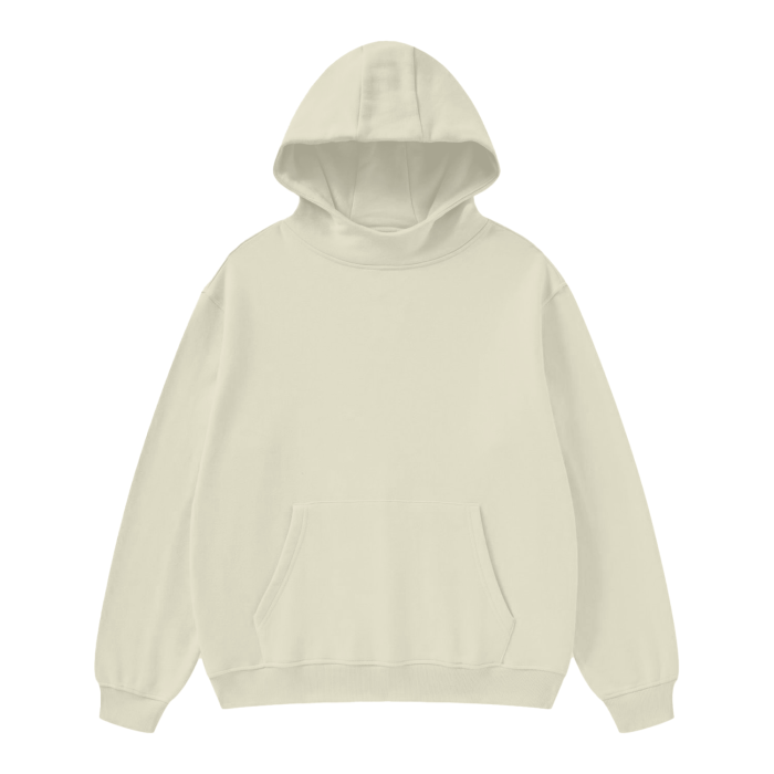 High Neck Insulated FOG Solid Color Fleece Hoodie - 385 GSM
