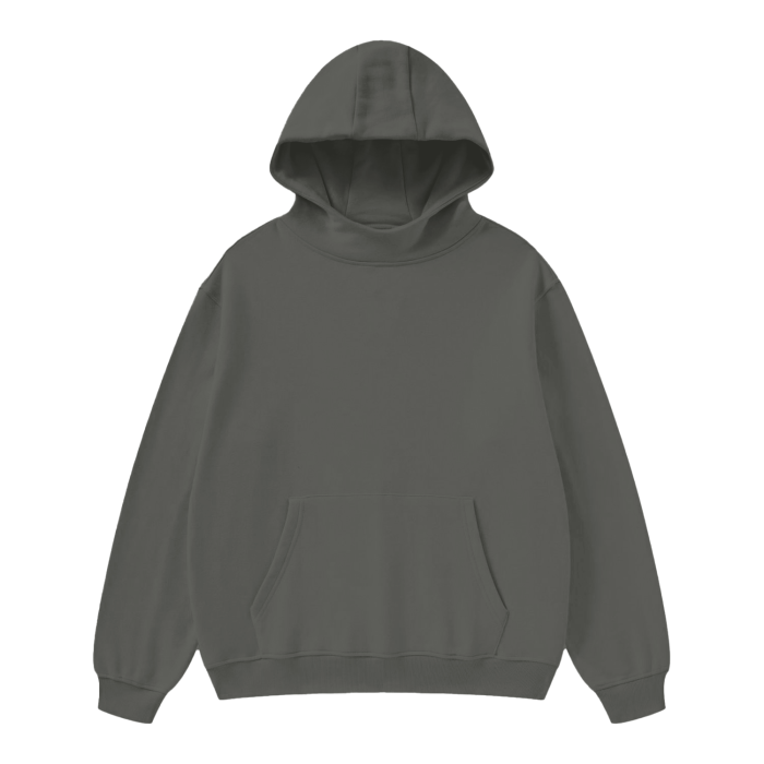 High Neck Insulated FOG Solid Color Fleece Hoodie - 385 GSM